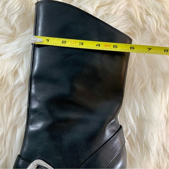 ZARA Cowboy Buckle Black Leather Pointed Toe Slip On Heel Boots Sz 7.5US - Picture 15 of 15